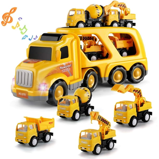 Large Crane Big Tractor with Sound and Light Construction Vehicles Dump Truck Toys for 3 4 5 6 Years Old Toddlers Kids Boys and Girls 6 Mini Mixer Dump Excavator Toy Best Christmas Birthday Gifts